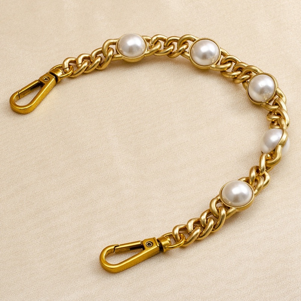 Elegant 2 Gold and Pearl Chains Bracelet